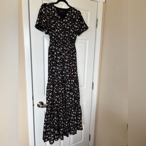 Mikarose Black Floral Maxi Dress with Tiered Skirt